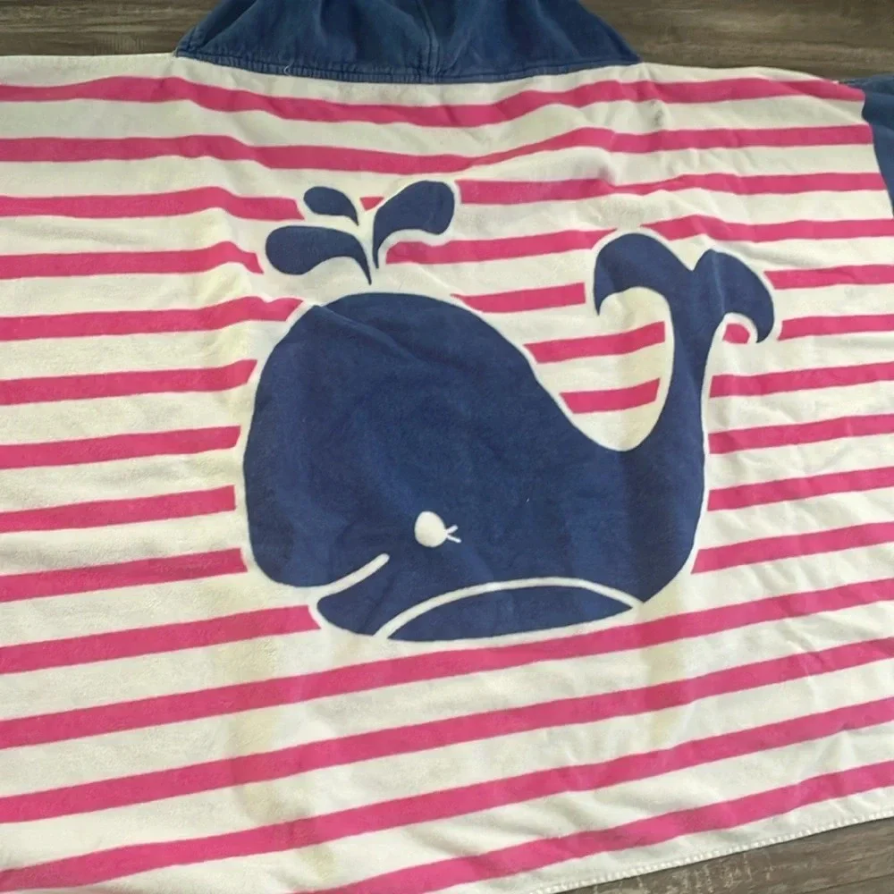 Pottery Barn Kids Stripe Whale Hooded Beach Towel Multi Pink Blue White